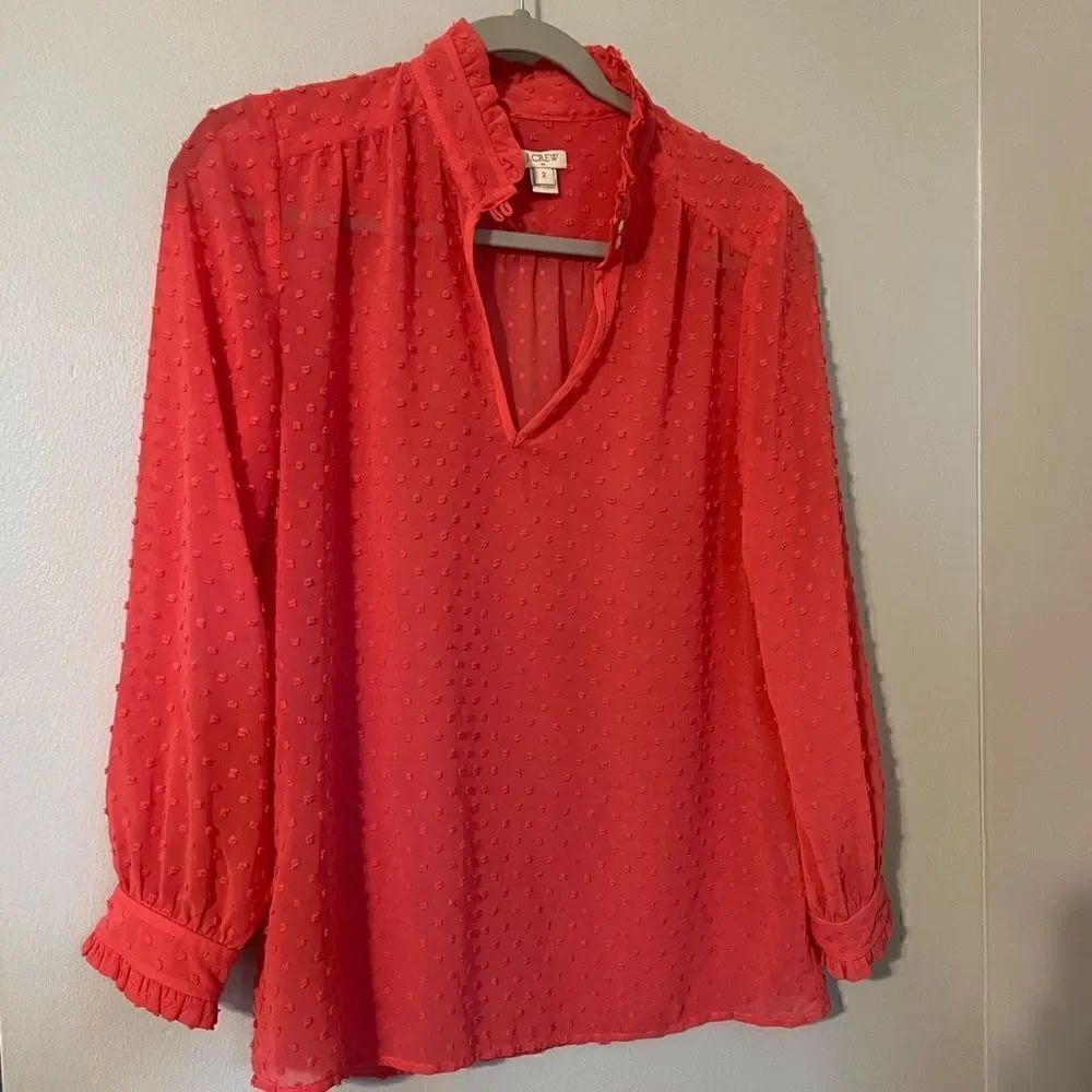 J Crew Swiss Dot Sheer Salmon Pink Blouse